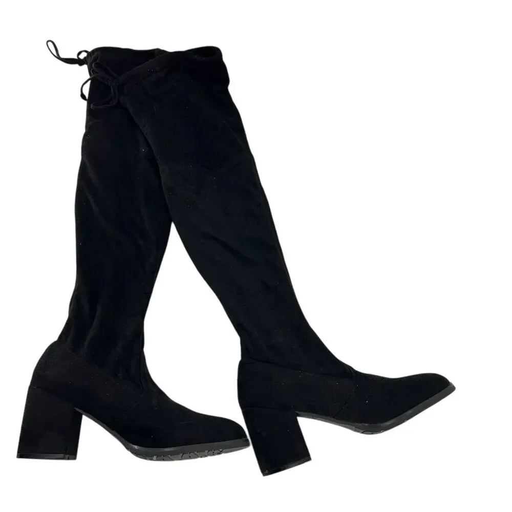 Women's Black Over-The-Knee Boots Size 8.5 Block Heels Fall Fashion Fleece Lined